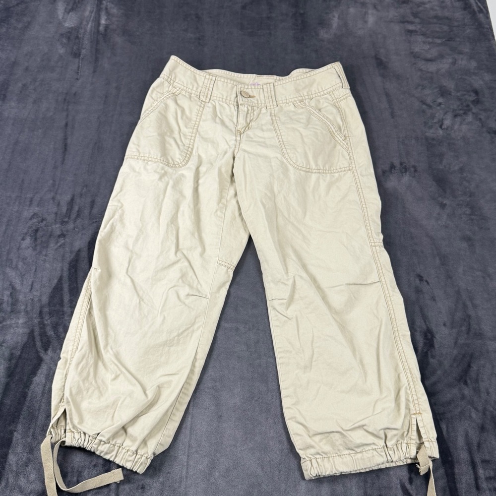 Aeropostale Capri Pants Womens 3/4 Khaki Tan Cargo Drawstring Hem Cotton